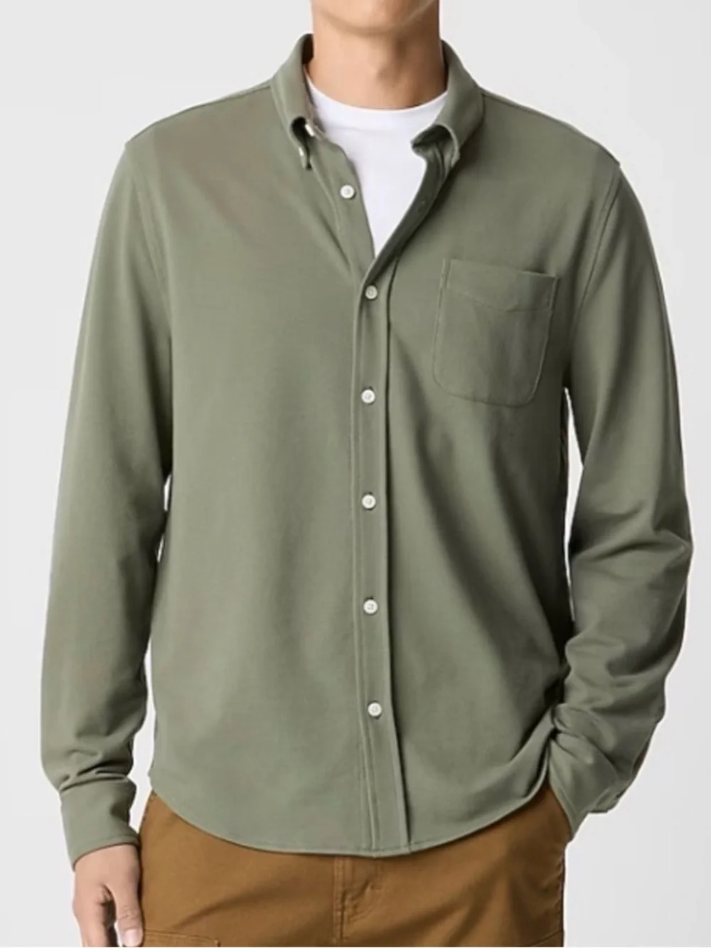 J. Crew Sycamore Green Flex Piqué Button Shirt Men’s Size Large